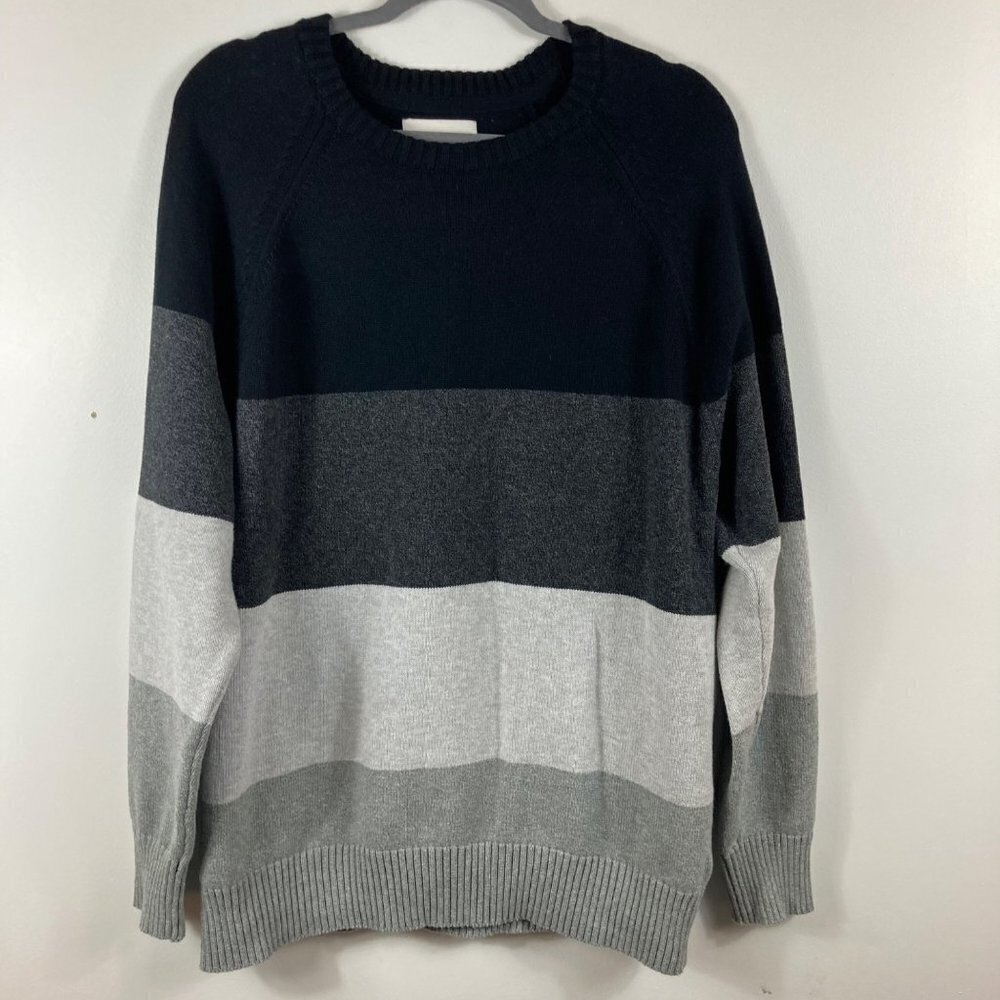 Mens American‎ Eagle Color Block Cotton Crew Pullover Sweater Black Gray XL